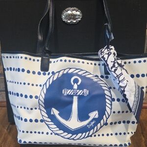 Brighton Nautical Blue and White Anchor Tote Bag